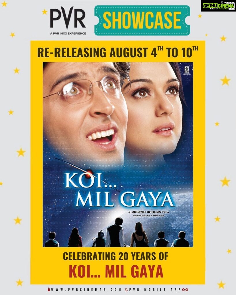 Preity Zinta Instagram - Relive the “Jaadu” with your family & friends on #20YearsOfKoiMilGaya from 4th August across select PVR INOX screens! 💫 @pvrcinemas_official @INOXMovies @hrithikroshan #Jaadu #Ting 💖