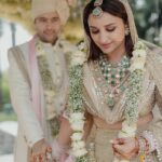 Priyanka Chopra Instagram - Picture perfect.. sending so much love to the newly weds on their special day! Welcome to the Chopra family @raghavchadha88 … hope you’re ready to dive into the crazy with us 😉🤪❤️ Tisha you are the most beautiful bride ever.. we’re sending you and Raghav all the love and blessings for a lifetime of happiness. Take care of each other and protect this beautiful love. Love you little one. @parineetichopra