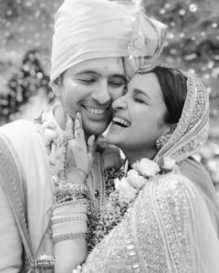 Priyanka Chopra Instagram - Picture perfect.. sending so much love to the newly weds on their special day! Welcome to the Chopra family @raghavchadha88 … hope you’re ready to dive into the crazy with us 😉🤪❤️

Tisha you are the most beautiful bride ever.. we’re sending you and Raghav all the love and blessings for a lifetime of happiness. Take care of each other and protect this beautiful love.

Love you little one. 
@parineetichopra