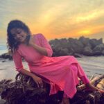 Priyanka Nair Instagram - Soaked in sun, Teased by wind, I dissolved in the tender sea, sending your way, with the receding waves, murmurs of my love ♥️♥️♥️ #priyankanair #murmursoflove #sea #evening
