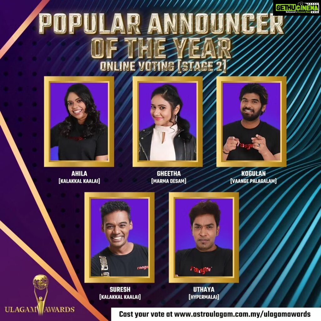 Punnagai Poo Gheetha Instagram - The TOP 5 from Popular Announcer of the Year! Vote for your favourite now🔥 Voting period is from now to 25th September,11.59pm! #ulagamawards2023 #astroulagam