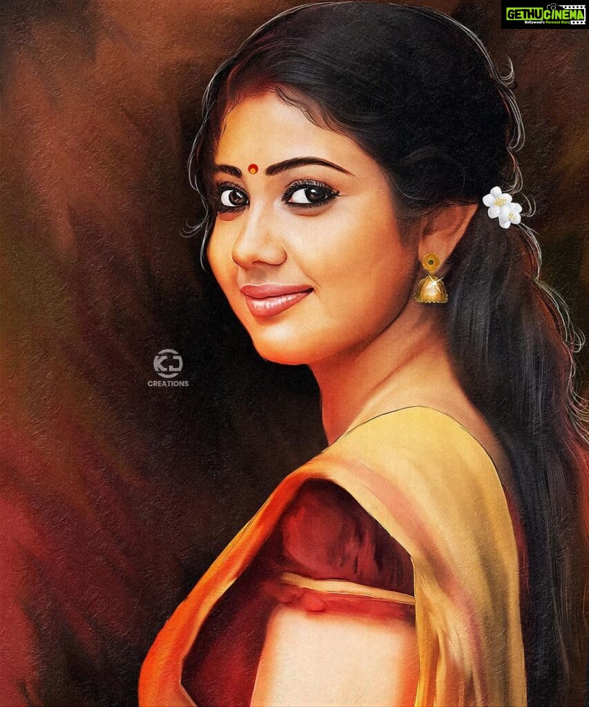 Rachana Narayanankutty Instagram - So this was me 10 years ago.. A click from my debut movie Lucky Star… Thank you @sujith_kj21 for this digital painting 🙏🏼 Swipe to see the original(with a less clarity) 🙂 taken at the time of the climax scene which we shot in Tamil Nadu. #luckystar #rachananarayanankutty #digitalpainting #digitalart