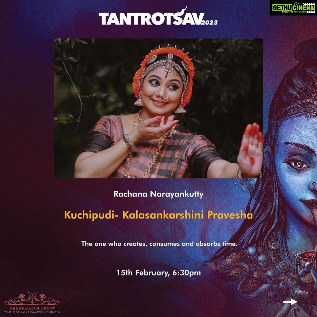 Rachana Narayanankutty Instagram - Join us at Kalarigram on the 15th of February for TWO amazing performances!! Cultural shows start from 9th February and culminates on Mahashivratri. This year there would be a minimum contribution, and hence do register as soon as possible to confirm your seats! We also have packages that have included benefits! If interested please check out the link in our bio, or DM/contact us for more info! DM or WhatsApp us for more info or help with registration: +91 99943 55056 +91 90354 06989 Stayed tuned for the line up of our daily schedule of the cultural shows! #kalarigram #tantrotsav #kuchipudi #dance #snakedance #snake #performances