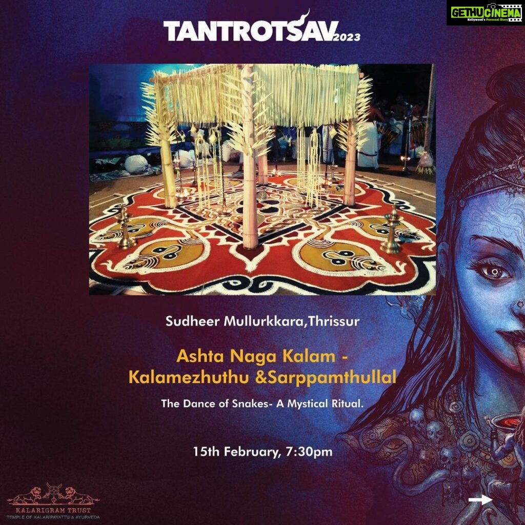 Rachana Narayanankutty Instagram - Join us at Kalarigram on the 15th of February for TWO amazing performances!! Cultural shows start from 9th February and culminates on Mahashivratri. This year there would be a minimum contribution, and hence do register as soon as possible to confirm your seats! We also have packages that have included benefits! If interested please check out the link in our bio, or DM/contact us for more info! DM or WhatsApp us for more info or help with registration: +91 99943 55056 +91 90354 06989 Stayed tuned for the line up of our daily schedule of the cultural shows! #kalarigram #tantrotsav #kuchipudi #dance #snakedance #snake #performances