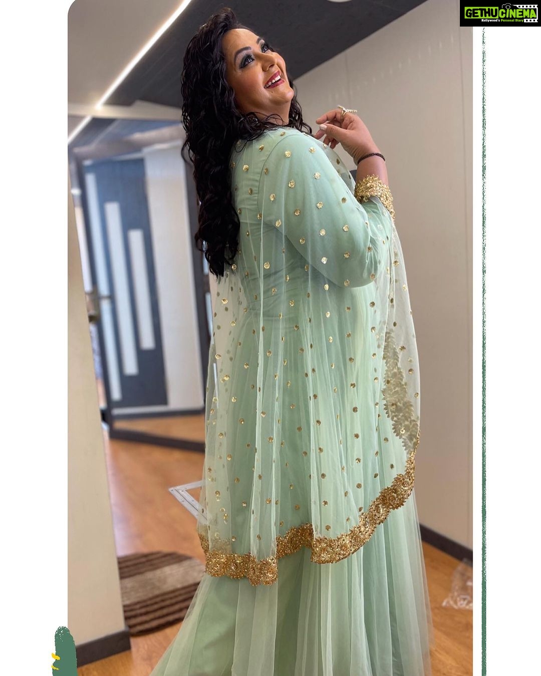 Radha Instagram - Let’s do a green Queen date this Saturday . Outfit @rekhas_couture Styling @kirthana_sunil Accessories @aditi_collection Hair @shaikjilani428 Makeup @ramesh.babu_makeupartist For @starmaa #neethonedance Annapurna Film Studio