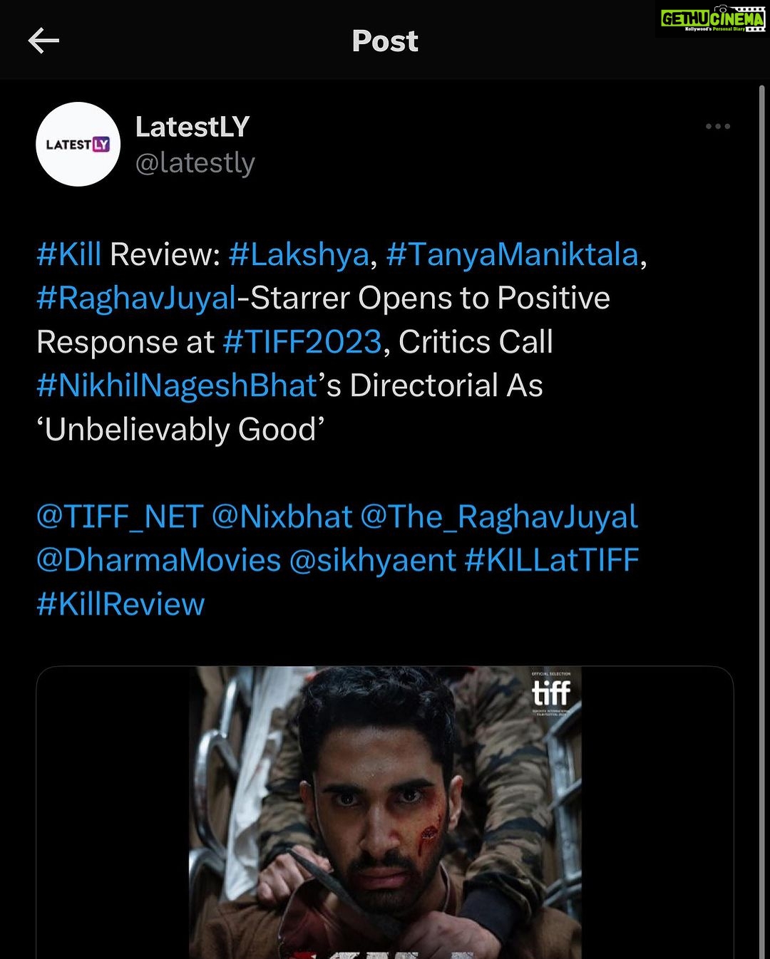 Raghav Juyal Instagram - Now that's what we call an action-packed entertainer that has gone in for the '#KILL'!" @tiff_net @itslakshya @tanyamaniktala @raghavjuyal @nix_bhat @karanjohar @apoorva1972 @guneetmonga @achinjain20 @dharmamovies @sikhya #KILLatTIFF #TIFF2023.