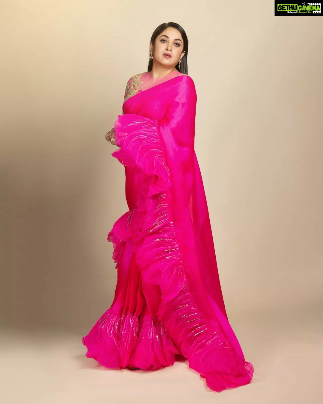 Ramya Krishnan Instagram - Styling by @jukalker Styling team @pratimajukalkar Pink ruffle saree by @asalabusandeep Jewellery @archithamauryagirrijewellery Makeup by @prakatwork Hairstylist @sharmilahairstylist Shot by @pranav.foto #aha #judge #DanceIkonOnAha #pink
