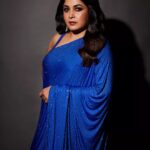Ramya Krishnan Instagram - Styled by @jukalker  Styling team @pratimajukalkar Disco saree @itrhofficial 💙 Jewellery @radhikadiamonds Makeup by @adhishreep Hairstylist @kamaldeepss Shot by @venurasuri  #DanceIkonOnAha #dance #teampreetham #blue #teamramya #judge