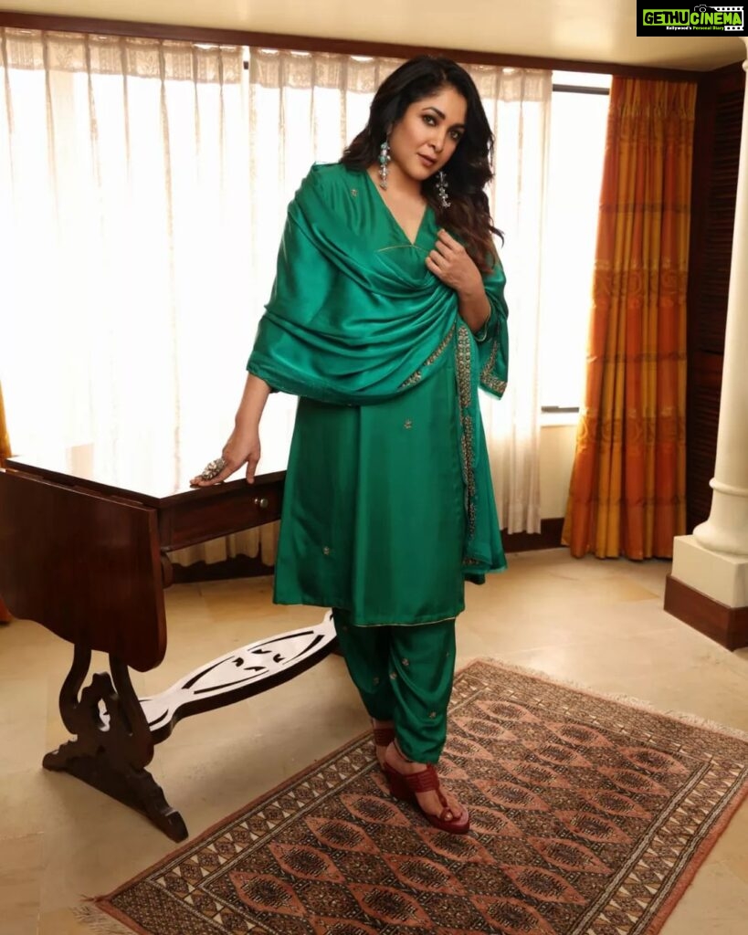 Ramya Krishnan Instagram - Styled by @jukalker Styling team @pratimajukalkar Wearing All Green from @raw_mango Jewellery @motifsbysurabhididwania Makeup @nishisingh_muah Hairstylist @amehra167 Shot by @tanmaymainkarstudio
