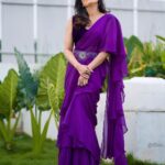 Rashmi Gautam Instagram – Outfit by @varahi_couture 
P.c @ravi_cross_clickx 

#rashmigautam #purple #fusionwear #sareefashion #readymadesaree