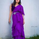 Rashmi Gautam Instagram – Outfit by @varahi_couture 
P.c @ravi_cross_clickx 

#rashmigautam #purple #fusionwear #sareefashion #readymadesaree