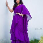 Rashmi Gautam Instagram – Outfit by @varahi_couture 
P.c @ravi_cross_clickx 

#rashmigautam #purple #fusionwear #sareefashion #readymadesaree