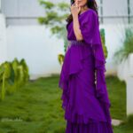 Rashmi Gautam Instagram – Outfit by @varahi_couture 
P.c @ravi_cross_clickx 

#rashmigautam #purple #fusionwear #sareefashion #readymadesaree