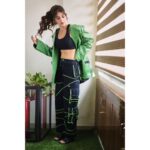 Rhea Chakraborty Instagram - 💚 #rhenew Styling : @theanisha 🧥: @cilvrstudio 👖: @houseofdk Makeup : @makeupbyrishabk Hair : @shefali_hairstylist.81 📸: @mahesh_bagzai