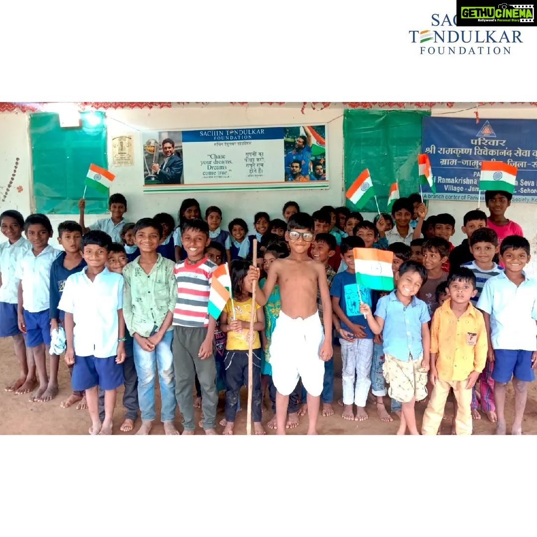 Sachin Tendulkar Instagram - Talent, dreams and passion exist in the farthest corners. With the right opportunities, these children will fuel the India of tomorrow. A glimpse of Independence Day celebrations from our Seva Kutirs in rural Madhya Pradesh. #STF #IndependenceDay