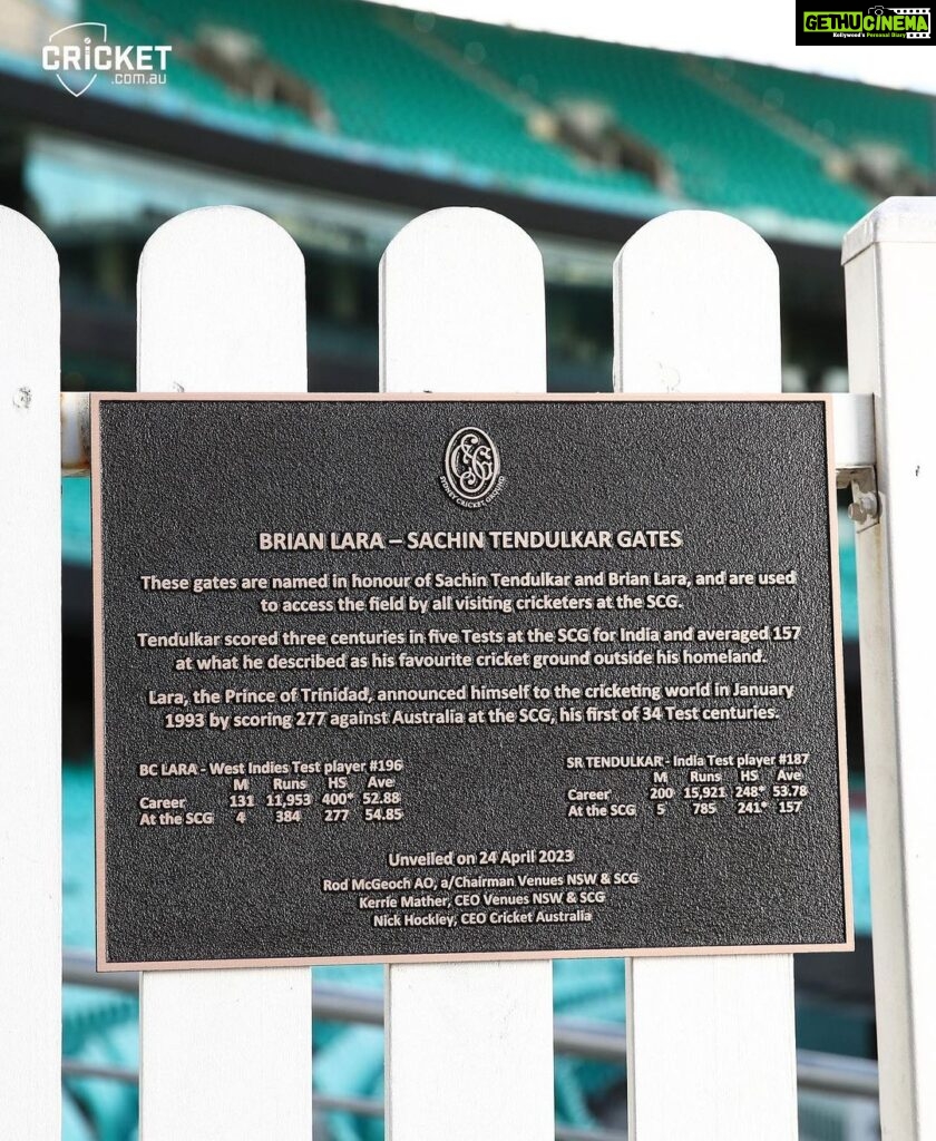 Sachin Tendulkar Instagram - Such a special honour at one of my favourite grounds in the world. 🏟️ Having my name there along with my good friend @brianlaraofficial is one of the best gifts we could've got. Thank you @ourscg! #india #australia #westindies #cricket