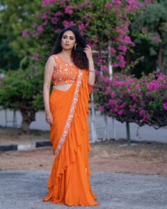 Sadha Instagram - #neethonedance show on @starmaa 🧡🧡🧡 Every Sat Sun @9:00 pm! 🤩💫

Stylist @harinireddym 
Designer @waterlilies_by_label_harshala 
Jewellery @kushalsfashionjewellery 
VC @prashanth_photo_graphy 

#sadaa #judge #danceshow #realityshow