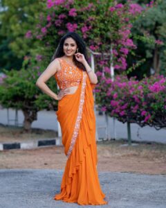 Sadha Instagram - #neethonedance show on @starmaa 🧡🧡🧡 Every Sat Sun @9:00 pm! 🤩💫

Stylist @harinireddym 
Designer @waterlilies_by_label_harshala 
Jewellery @kushalsfashionjewellery 
VC @prashanth_photo_graphy 

#sadaa #judge #danceshow #realityshow