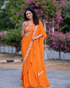Sadha Instagram - #neethonedance show on @starmaa 🧡🧡🧡 Every Sat Sun @9:00 pm! 🤩💫

Stylist @harinireddym 
Designer @waterlilies_by_label_harshala 
Jewellery @kushalsfashionjewellery 
VC @prashanth_photo_graphy 

#sadaa #judge #danceshow #realityshow