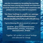 Sadha Instagram - Dear Hyderabadis, As the scorching sun beats down on us and we anxiously await water tankers due to the dried-up groundwater, another challenging situation looms before us. The HMDA's plan to establish India's largest marine park and aviary right here in Hyderabad carries far-reaching negative impacts, not only for us but also for the health of our oceans and the planet as a whole. We urge you to take a moment to educate yourselves about this matter and actively share the information with your friends and family. It is of utmost importance that we understand the potential consequences of this project. Our future and the well-being of our children are at stake. Let's unite to protect our environment, secure a sustainable future, and reject the establishment of such facilities. Join us in raising awareness with the hashtags #HyderabadSaysNoToMarineParkAndAviary and #NoMoreCaptivityForEntertainment. Thank you in advance for your attention and support. Tag the following officials to ensure our voices are heard: @KTRTRS , @TALASANISRINIVASYADAV , @URBANPARKS_OFFICIAL_HYDCIRCLE , #ARVINDKUMAR , #HMDA #kothwalgudaEcoPark #hyderabad #hyderabadnaturelovers