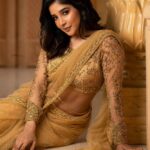 Sakshi Agarwal Instagram - ✨Let your inside out be like Gold✨ . Costume : @mayon_by_subhathracouture Photography: @sathyaphotography Makeup : @murugeshmakeup_hair Location : elementsoneastcoast Jewellery : @fineshinejewels Draping : @angelsmakeupandhair_medavakkam . #goldensaree #rambhaurvashimenaka #goldenskin #goldenhour #goldisforever #sakshiagarwal #kollywood #goldenlove Chennai, India