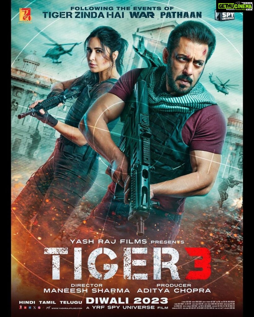 Salman Khan Instagram - Aa raha hoon! #Tiger3 on Diwali 2023. Celebrate #Tiger3 with #YRF50 only at a big screen near you. Releasing in Hindi, Tamil and Telugu. @katrinakaif | #ManeeshSharma | @yrf