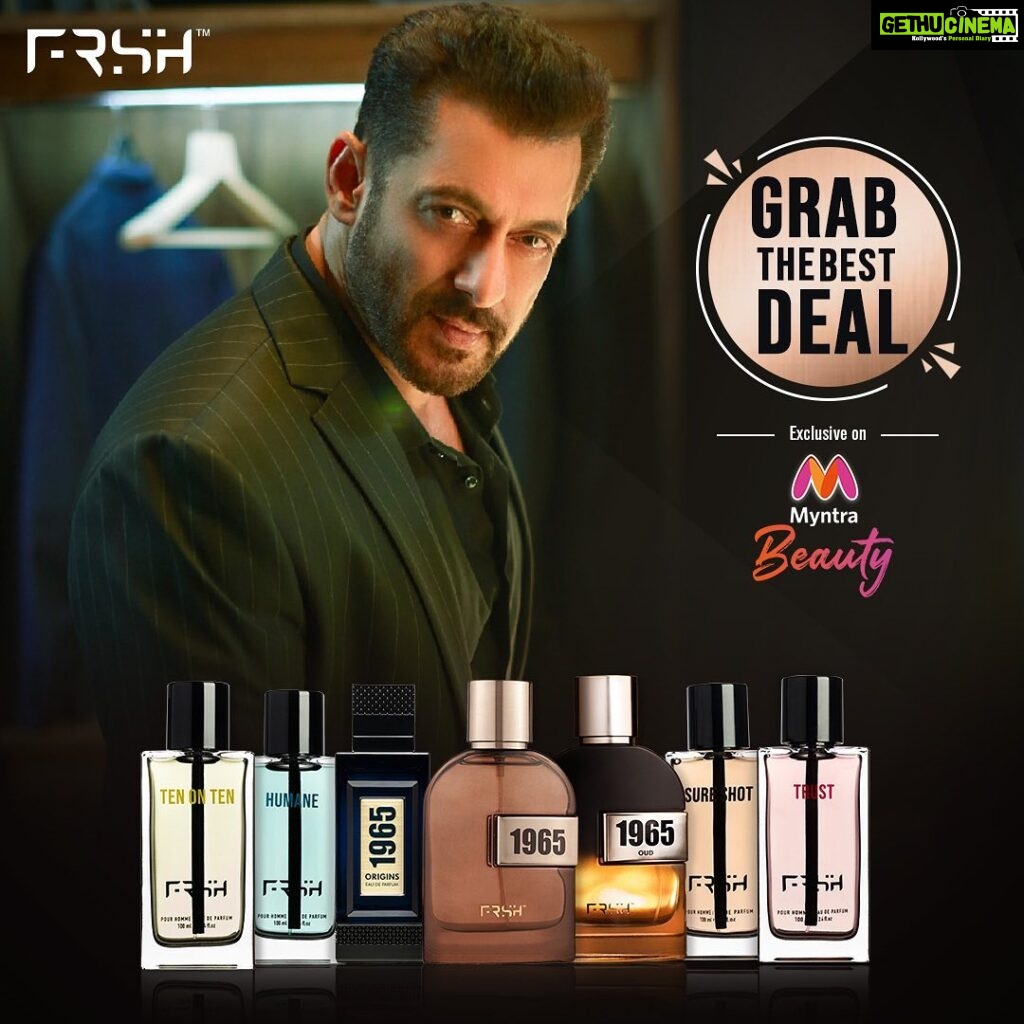 Salman Khan Instagram - Karo din ki shuruaat FRSH ke saath ! Grab the best deal at #Myntra @frshgrooming @myntra @myntrabeauty #FRSH #StayFRSH #perfumes #deodorants #salmankhan #freshness #fragranceformen