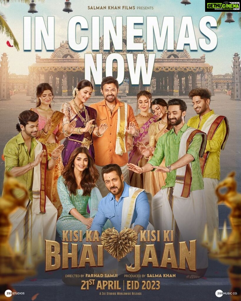 Salman Khan Instagram - #KisiKaBhaiKisiKiJaan In Cinemas Now! (Ticket Booking Link in bio) @hegdepooja @venkateshdaggubati @farhadsamji @iamjaggubhai_ @bhumika_chawla_t @singhvijender #AbhimanyuSingh @raghavjuyal @jassie.gill @thesiddharthnigam @shehnaazgill @palaktiwarii @vinali_bhatnagar @ravibasrur @realhimesh @thesajidwajid @sukhbir_singer @thisisdsp @payaldevofficial @amaal_mallik @vmanikandandop @shamiraah28 @skfilmsofficial @zeestudiosofficial @zeemusiccompany