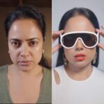 Sameera Reddy Instagram - Yeh Ashley kaun hai? 🤔 It’s a team effort 🚀 Make up @makeupbyrishabk Hair @nat_chava Assisted by @ritualmithu Shot by @short___round Production @maedinindia Bodysuit @westsidestores Sunglasses : Aviators @louisvuitton black : @chanelofficial pink : @tomford white @loewe #reelsindia #trending #fashion #makeup #sunglasses