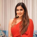 Samyuktha Shanmughanathan Instagram - Ready in red ♥️ Outfit : @zol_studio PC : @b_u_v_a_n