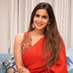 Samyuktha Shanmughanathan Instagram - Ready in red ♥️ Outfit : @zol_studio PC : @b_u_v_a_n