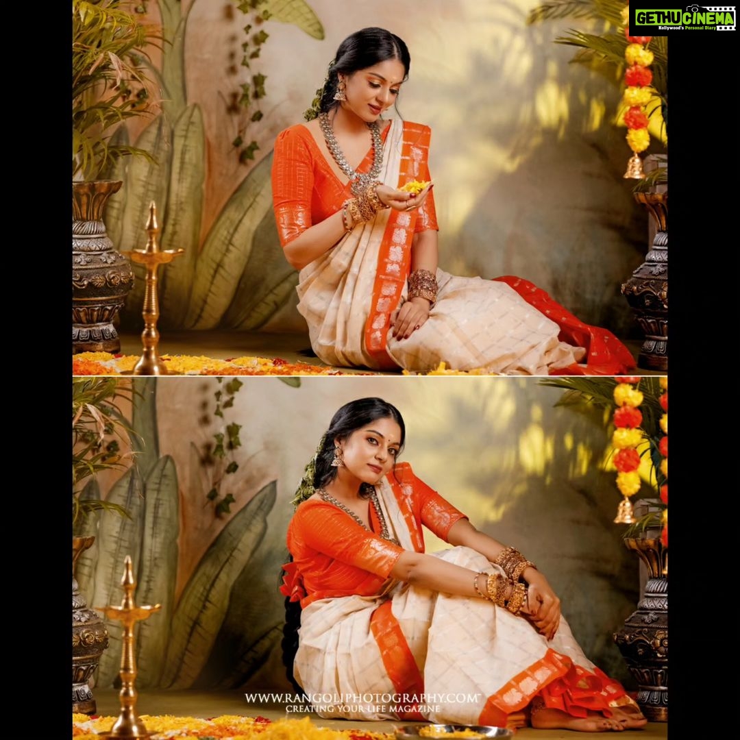 Sanam Shetty Instagram - 🏵️ O.N.A.M 🏵️ . . . Outfit @_sindhufashions_ Photography @rangoli_photography MUH @rithuzmakeupartistry Styling @sindhukruthika @sindhuelangovan06 Jewellery @chennai_jazz #festive #onam #orangecreme #keralastyle #happycelebration