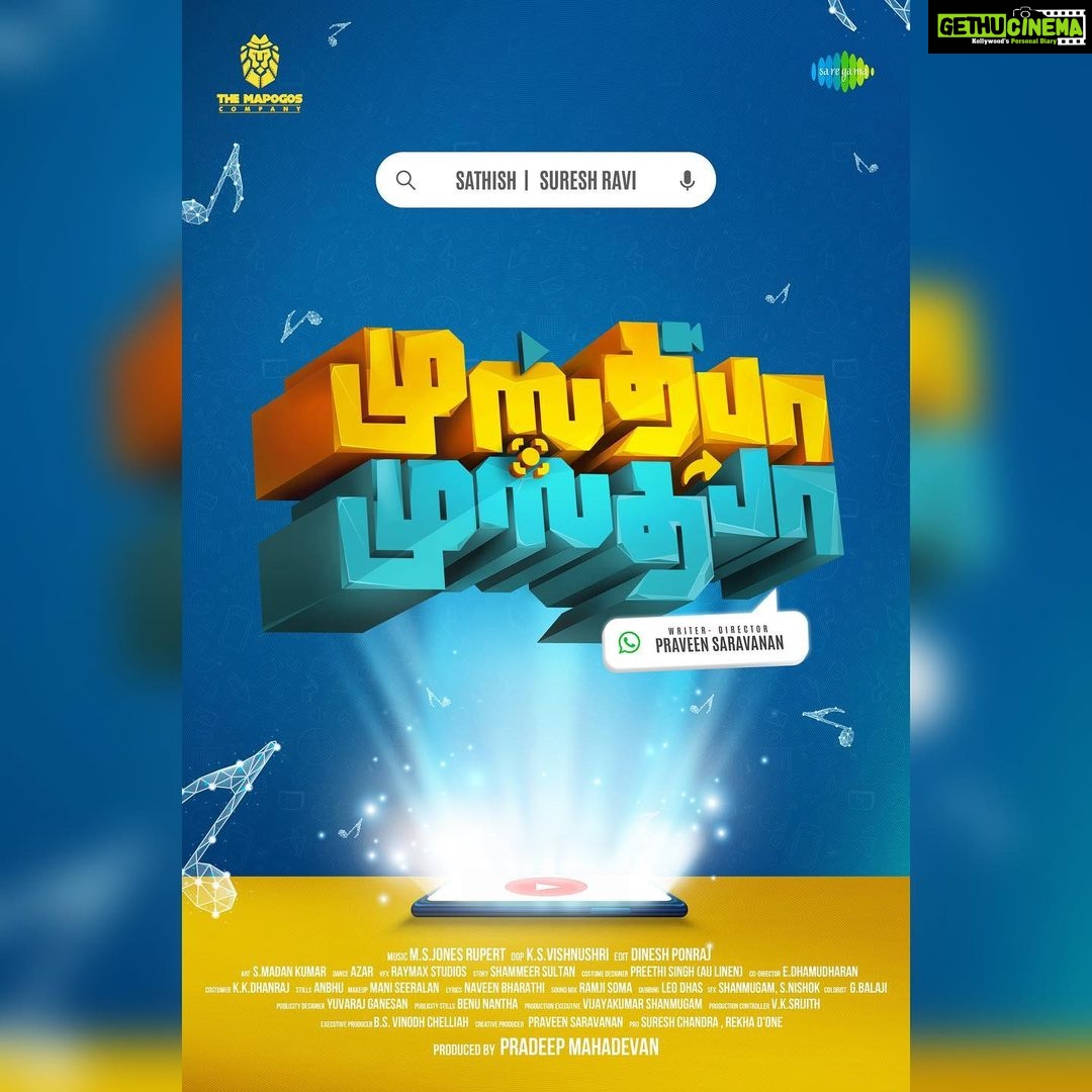 Sathish Instagram - #TheMapogosCompany Production No:1 titled as #MustafaMustafa , Starring - Me and @SureshRavi08 Directed by - @showman_ps Produced by - @pradeepmahadevan Music Director - @msjonesrupert DOP - @vishnushri.7 Editor - @p_d_i_n_e_s_h @monicachinnakotla @maanasa.choudhary1 @actorKarunakaran @vijaytvpugazh @aishwarya4547 @maheswarichanakyan @vjpaaru @pavelnavageethan @actor_chaams @deepz_cyrus @azhar.style @lyricist_naveenbharathi @sureshchandraaoffl @donechannel1 @au.linen @digitallypowerful