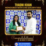 Shamna Kasim Instagram - UAE 🇦🇪 GOLDEN VISA @thesnyalikhan @jbs_group_of_companies