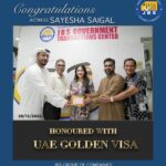 Shamna Kasim Instagram – Congratulations @sayyeshaa UAE GOLDEN VISA