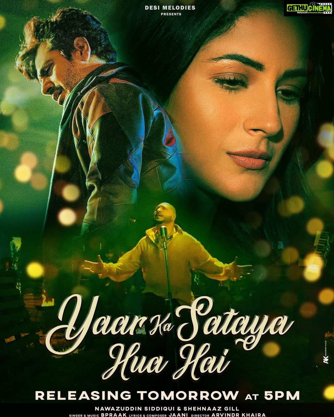 Shehnaaz Kaur Gill Instagram - Releasing tommrow at 5Pm ❤️✨ @desimelodies @nawazuddin._siddiqui @bpraak @jaani777 @arvindrkhaira