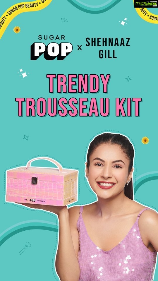 Shehnaaz Kaur Gill Instagram - Introducing Shehnaaz's Trendy Trousseau Kit which has all her makeup faves, cute stickers, hair scrunchies and so many more exciting goodies 💃 Snag it now at a special price of Rs 1999 💯 Cherry on top? The classy pink trousseau box is perfect to stash all your makeup essentials. ✨ 😎 Add this to your vanity right away 🛒 Link in bio! 🔗 #SUGARPOP #BeaPOPStar #ShehnaazGill #WelcomeShehnaazGill #ShehnaazGillXSUGARPOP #Beauty #Makeup #shehnaazgill #shehnaazians #shehnaaz #lipkit #lipstickjunkie #lipsticklover #kit #exclusive #trending #trendingreel #trendingreels #reelitfeelit #reelkarofeelkaro