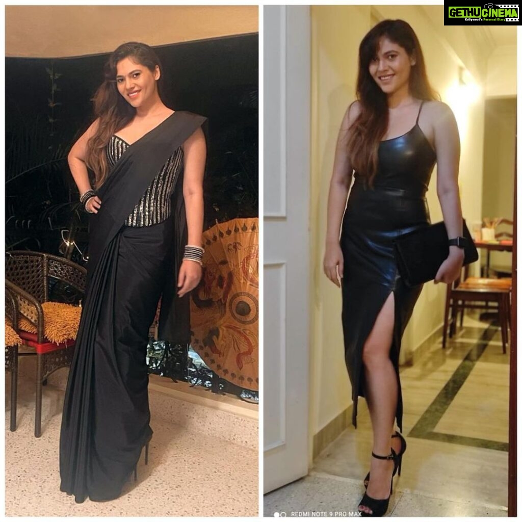 Sherin Instagram - Black saree or dress? #dress #saree #black #sherin #biggbosstamil