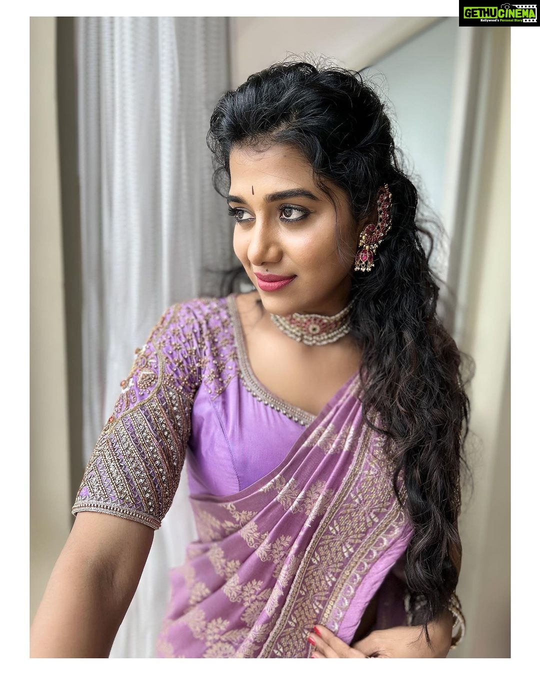 Shilpa Manjunath Instagram - Marking the auspicious occasion of Ganesh Chaturthi🙏🏻 with grace & charm. Embracing the rich hues of elegance today, I'm draped in a stunning purple saree by @classy_renthouse @classy.designerhouse adorned with intricate hand embroidery on the blouse. Adding a touch of timeless allure, my choice of jewelry is none other than the exquisite Jadau Kundan pieces by @thespatika reflecting the grandeur of tradition and style. 💜✨ #EleganceInPurple #HandcraftedBeauty #JadauKundanGlam"