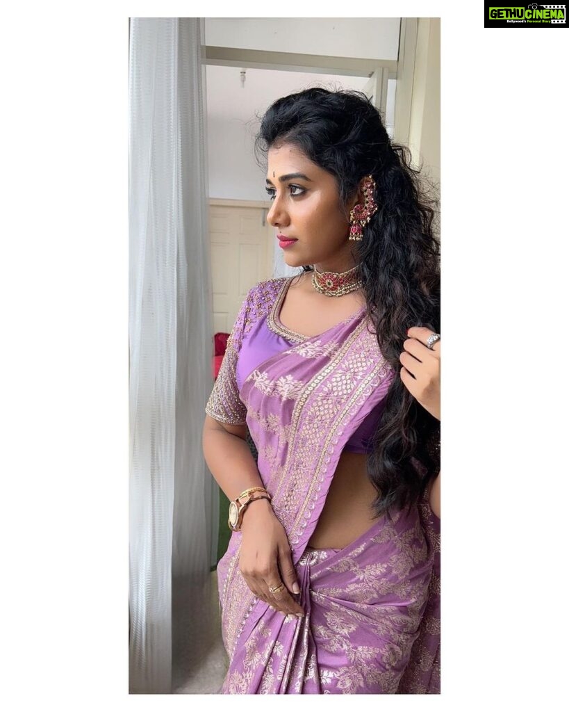 Shilpa Manjunath Instagram - Marking the auspicious occasion of Ganesh Chaturthi🙏🏻 with grace & charm. Embracing the rich hues of elegance today, I'm draped in a stunning purple saree by @classy_renthouse @classy.designerhouse adorned with intricate hand embroidery on the blouse. Adding a touch of timeless allure, my choice of jewelry is none other than the exquisite Jadau Kundan pieces by @thespatika reflecting the grandeur of tradition and style. 💜✨ #EleganceInPurple #HandcraftedBeauty #JadauKundanGlam"