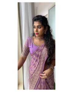 Shilpa Manjunath Instagram - Marking the auspicious occasion of Ganesh Chaturthi🙏🏻 with grace & charm.
Embracing the rich hues of elegance today, I'm draped in a stunning purple saree by @classy_renthouse @classy.designerhouse adorned with intricate hand embroidery on the blouse. Adding a touch of timeless allure, my choice of jewelry is none other than the exquisite Jadau Kundan pieces by @thespatika reflecting the grandeur of tradition and style. 💜✨ #EleganceInPurple #HandcraftedBeauty #JadauKundanGlam"