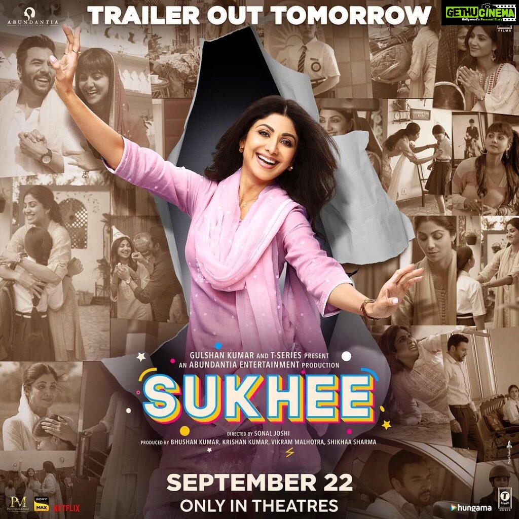 Shilpa Shetty Instagram - कल आप भी यही कहेंगे, 'मैं सुखी हूँ!' 💫 #SukheeTrailer out tomorrow, stay tuned. #Sukhee releases on 22nd September only in theatres. @sonal_d_joshi #BhushanKumar #KrishanKumar @ivikramix @theamitsadh @kushakapila @dilnazirani @pavleen_gujral @chaitannyachoudhry @Maahijain1707 @tseries.official @penmovies @shikhaarif.sharma @shivchanana @neerajkalyan24 @vijash @paulomi.dutta1 @rupinderinderjit @radsanand @itsjyotikapoor