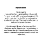 Shilpi Sharma Instagram - Important Update Hey everyone, I wanted to share a quick update with you all. I've been on a break from shows throughout this entire year, and I've decided to continue this break until next year. That means no DJ tours or club performances for now. Over the past 12 years, I've been working tirelessly, and in the process, I forgot to take a step back and enjoy life's simple pleasures. This break is my way of reconnecting with myself and recharging. Rest assured, I'll be back after one year to rock the shows with even more energy and passion. In the meantime, I'll keep entertaining you with new remixes, collaborations, and fresh music. There are exciting projects on the horizon, and I can't wait to share them with you all. This break is a chance for me to recharge, reinvent, and come back even stronger. To everyone who has been reaching out for club shows, weddings, and corporate events, I sincerely apologize for declining your offers. It hasn't been easy for me to say no, but I truly appreciate your support. Stay tuned for some exciting things coming up, and thank you all for being a part of this incredible journey with me. Cheers, Shilpi Sharma 🙏 #DJLife #TakingABreak #StayTuned #djshilpisharma #dj #shilpisharma