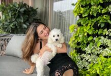Shivaleeka Oberoi Instagram - How all shoots end when you have a clingy pup. 🖤🐶🫠