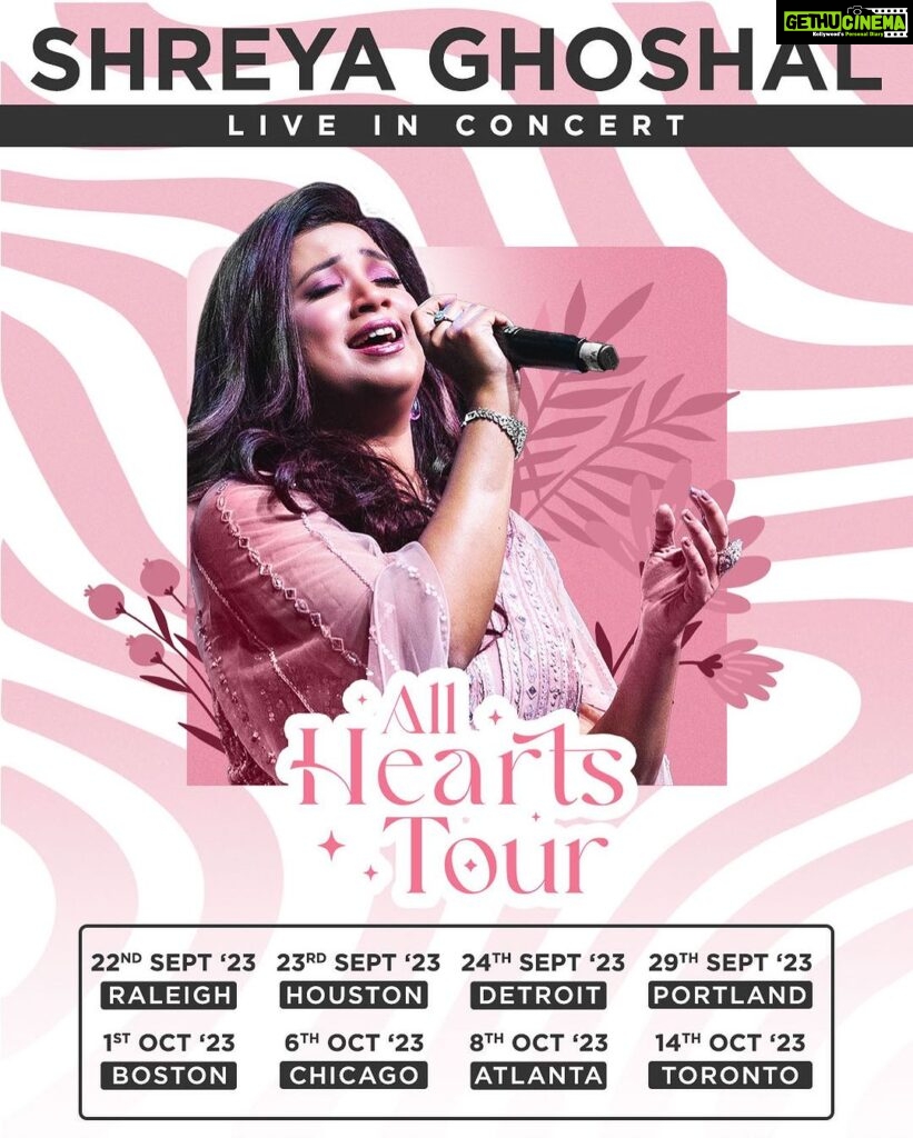 Shreya Ghoshal Instagram - All Hearts Tour 🩷 USA Canada are you ready? Tickets link in bio!
