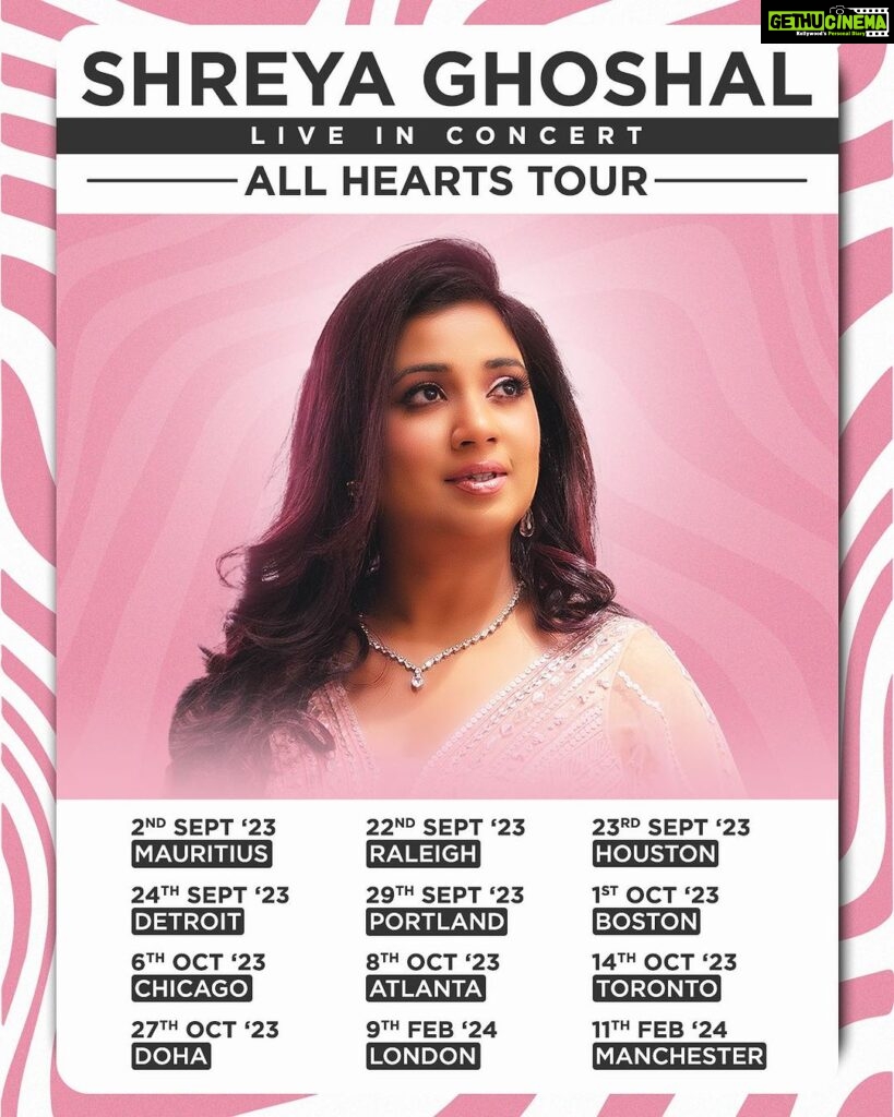 Shreya Ghoshal Instagram - Get ready for the ‘All Hearts Tour’ 💖 An all new experience for my wonderful fans everywhere.. Tickets going live soon. 🎶 #ShreyaGhoshalLiveinConcert