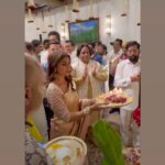 Shriya Saran Instagram - Thank you @mieknathshinde ji for inviting us for Ganapathi puja . Grateful , blessed . @andreikoscheev Photo courtesy @snehzala @vrk_heritage @sithara_kudige @payalsinghal