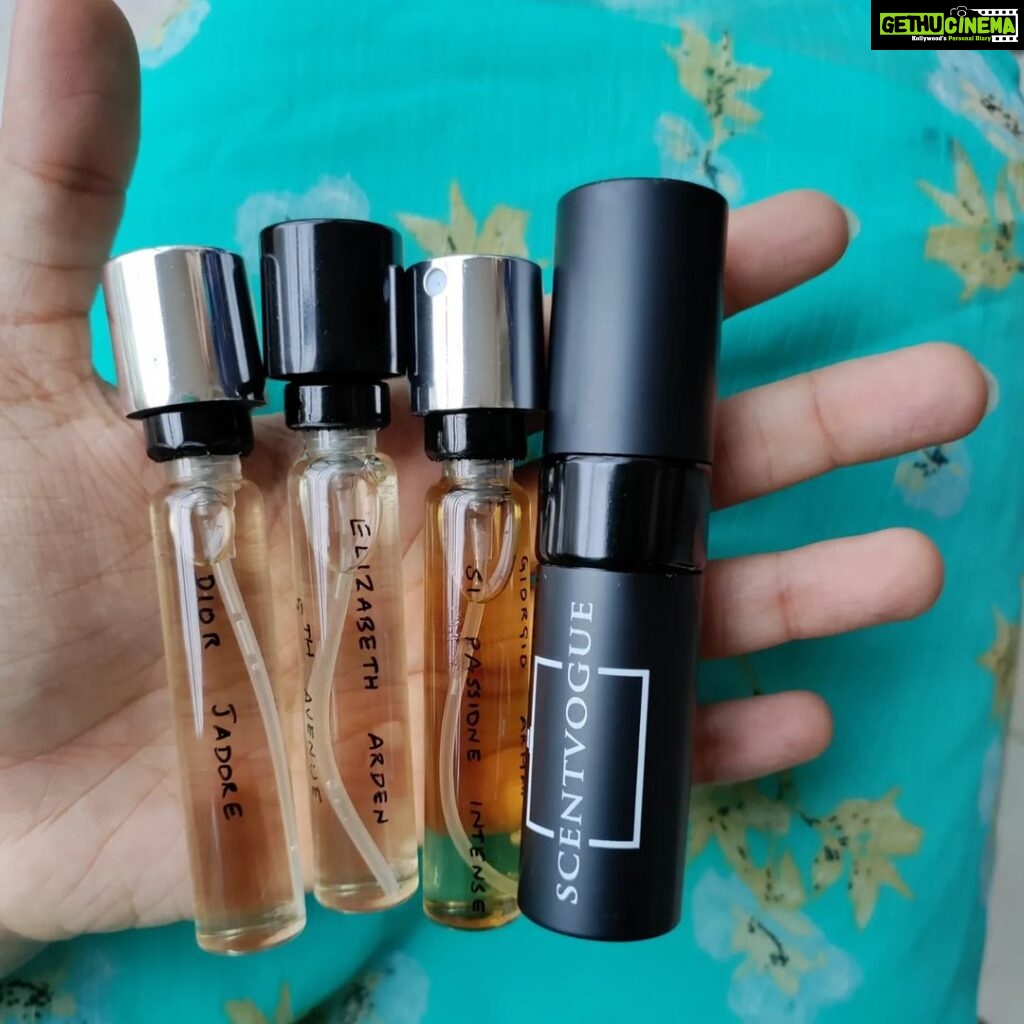 Sriranjani Sundaram Instagram - I love perfumes! Like looooove them!! And this time, I've a curation of fruity fragrances from @scent_vogue that I'll pamper myself with :) Thank you guys for the experience :) #pamperperfumeplay