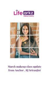 Sriranjani Sundaram Instagram - "Elevate your makeup game with Lifearkz Makeup Academy's 2-day course! Learn 4 stunning makeup looks, hairstyles, and saree draping techniques from internationally qualified tutors."

Register now and unleash your creativity! 💄💇‍♀️👰

Contact : +91 95660 38187

#LifearkzMakeupAcademy #makeupcourse #hairstylingcourse #bridalstyling #makeupartist #makeupskills #sareedraping #beautyindustry #beautyinfluencer #makeupcommunity