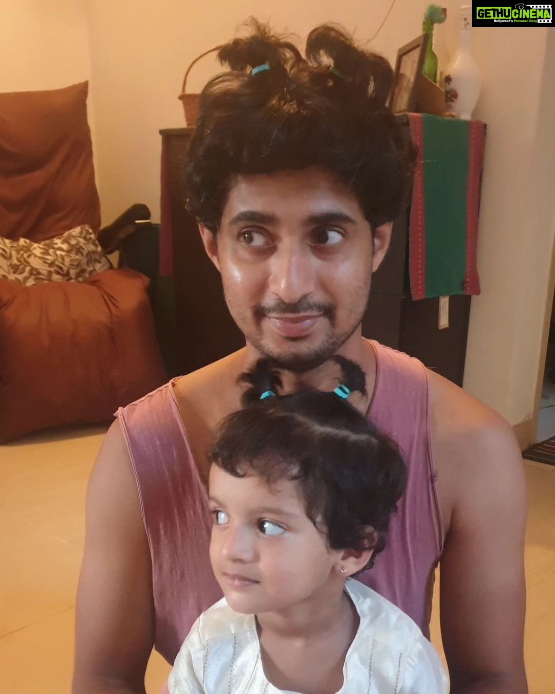 Sruthi Hariharan Instagram - Celebrating you cos you are one of the best fathers ever, irrespective of whether you give our little big girl, that extra screen time or not :) To the most fun, most adventurous, most circus doing, best partner in anything from little mindless games to going motta, or putting juttu - daddy - we love you . @raamkumar.r Also the first picture there is through her lens- she @howiwanderwhatyouare ♥️